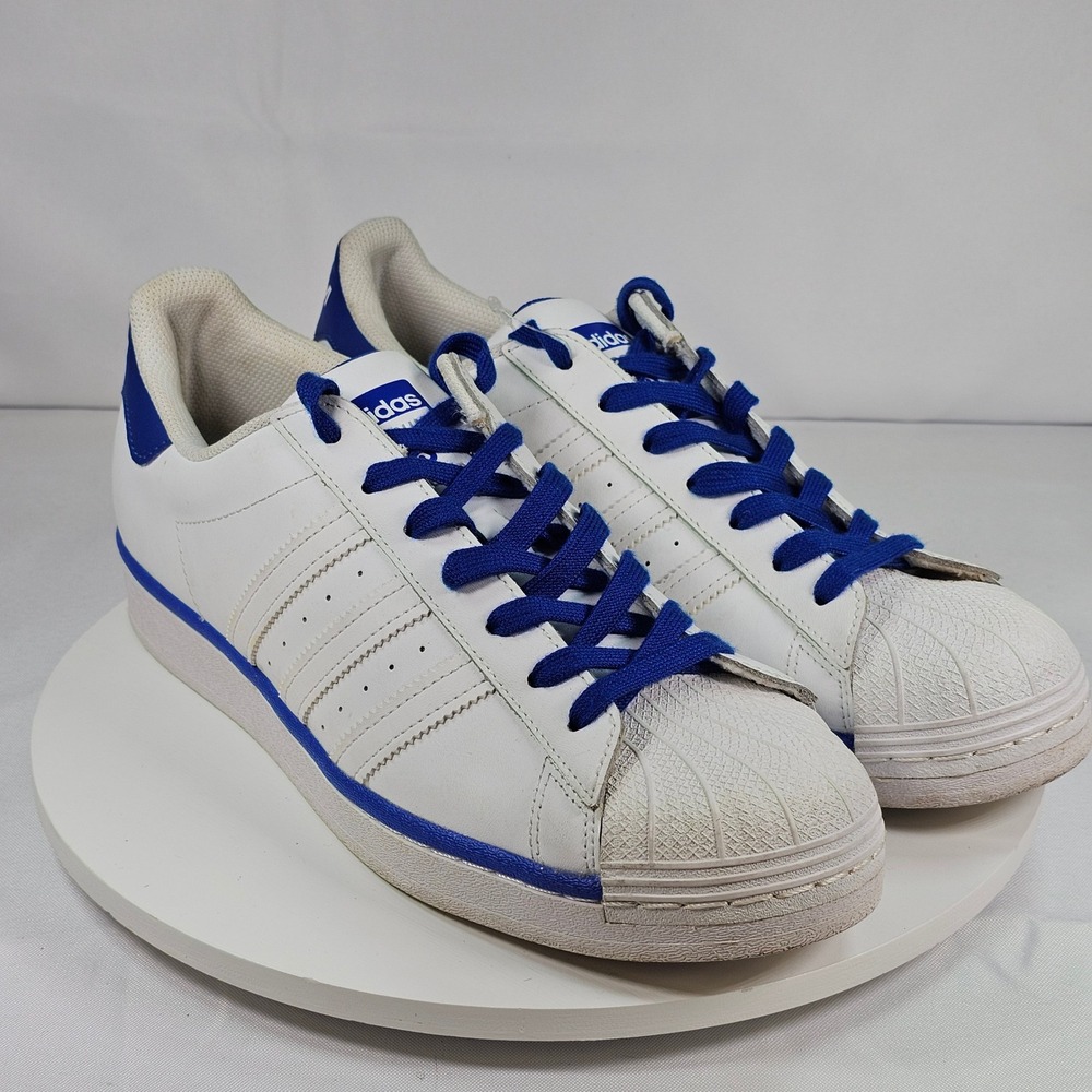 Adidas‎ Superstar VS Forum Mens 10 White Blue Leather Lace Up Sneakers Shoes